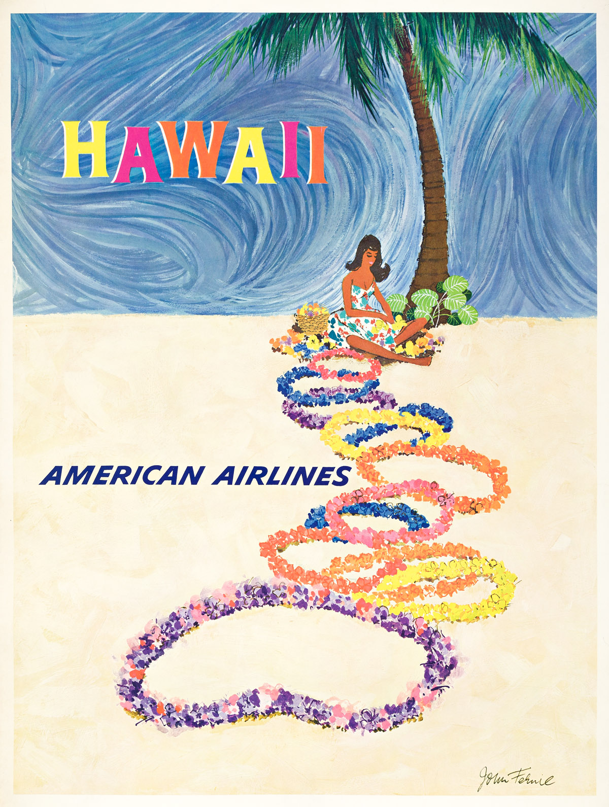 JOHN FERNIE (1919-2001).  HAWAII / AMERICAN AIRLINES. Circa 1950s. 39x30 inches, 99x76¼ cm.